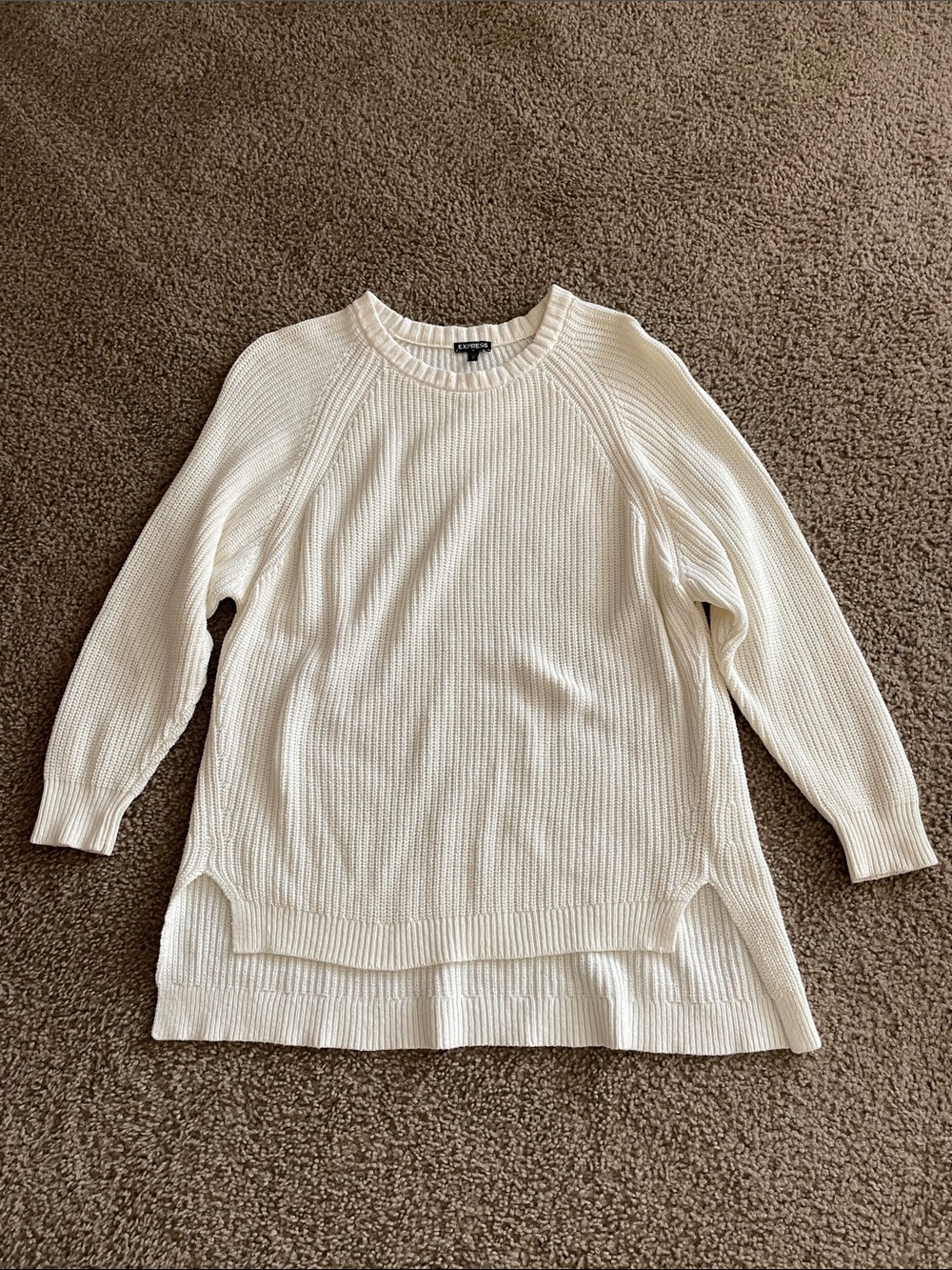 Express Cream Ribbed Crewneck Pullover